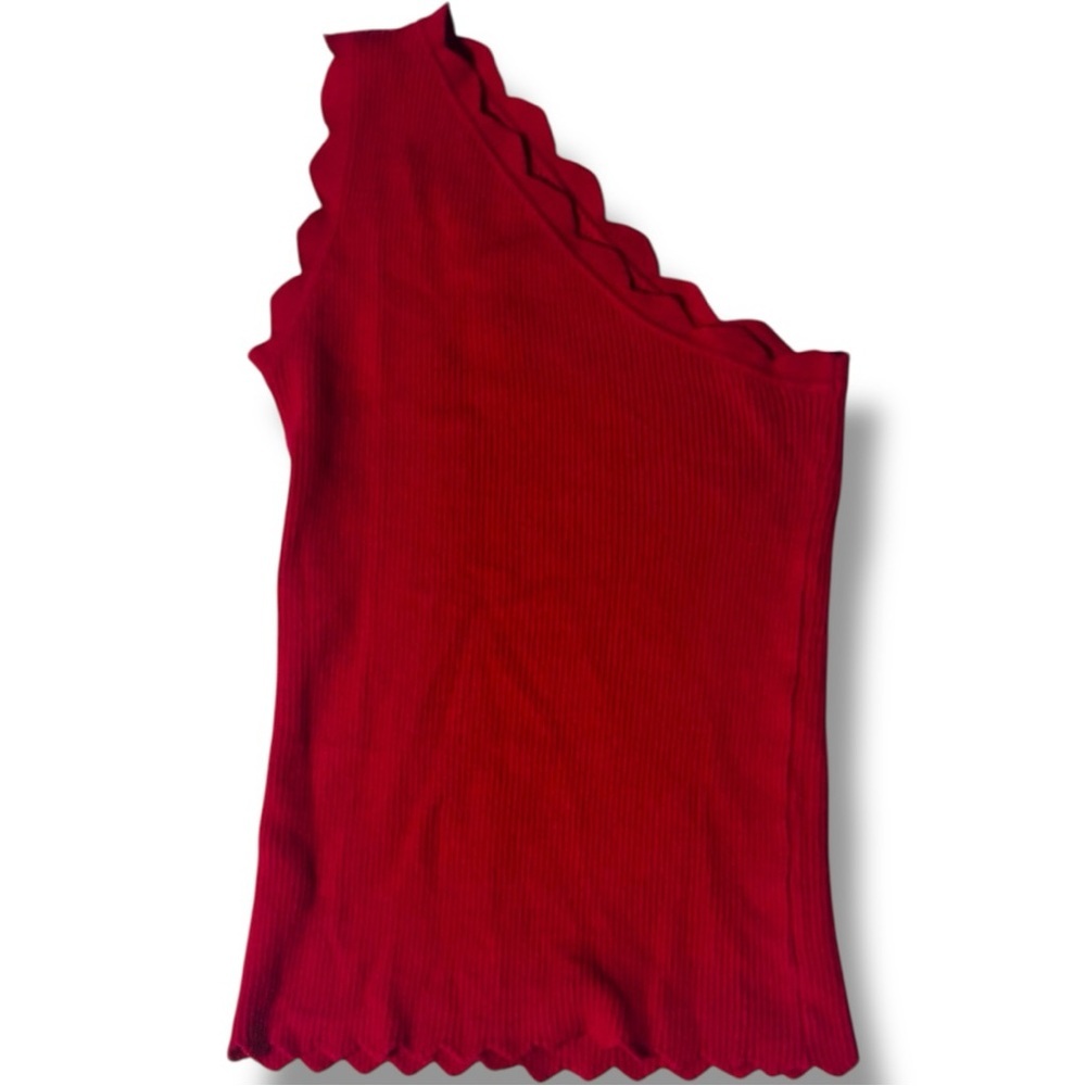 Unbranded Fun Bold Bright Red Scalloped Hem One Shoulder Tank Top - Picture 10 of 14